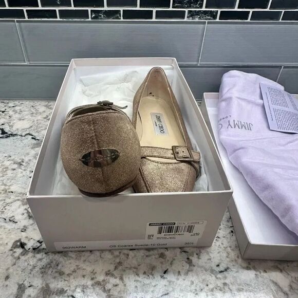Jimmy Choo Gold Brushed Ballet Flats with Box and Dust bag Size 5 - Picture 5 of 11